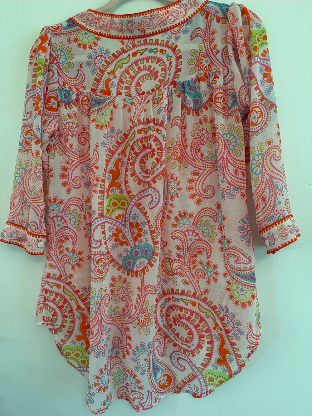 Gretchen Scott Designs Pink Paisley V-Neck Tunic with Orange & Blue Accents - Picture 5 of 5